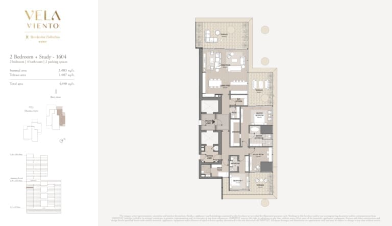 Vela Viento 2 Bedroom plus Study Apartment Unit 1604 Floor Plan