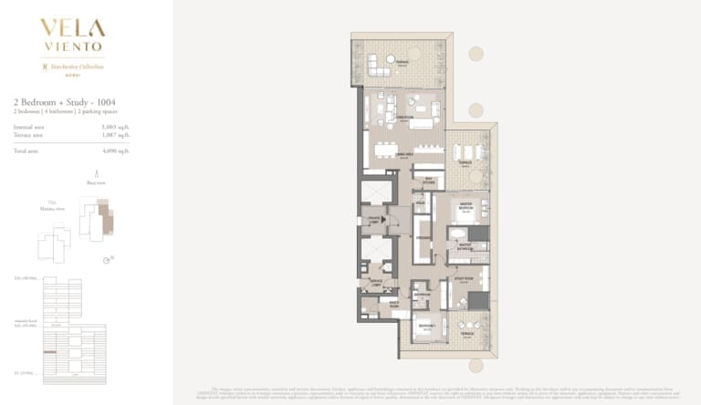 Vela Viento 2 Bedroom plus Study Apartment Unit 1004 Floor Plan