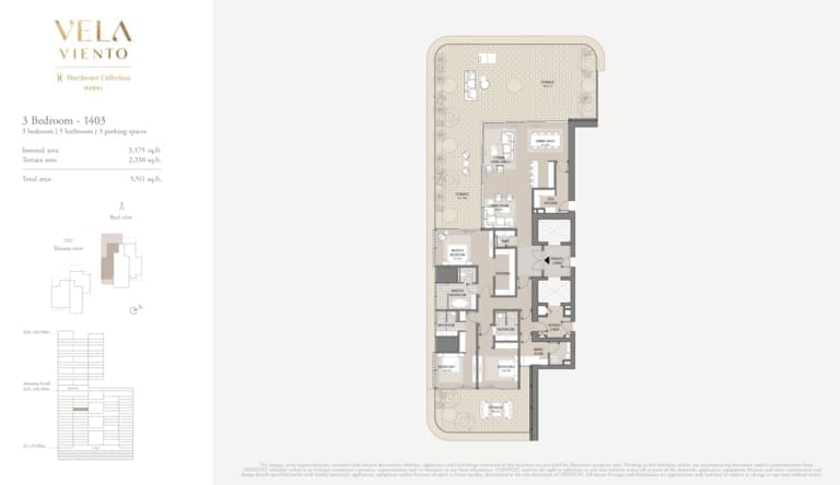 Vela Viento 3 Bedroom Apartment Unit 1403 Floor Plan