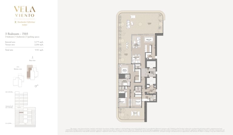 Vela Viento 3 Bedroom Apartment Unit 1503 Floor Plan