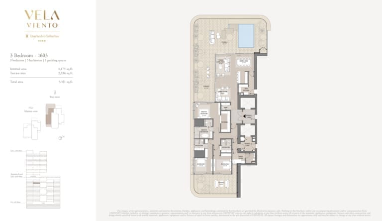 Vela Viento 3 Bedroom Apartment Unit 1603 Floor Plan