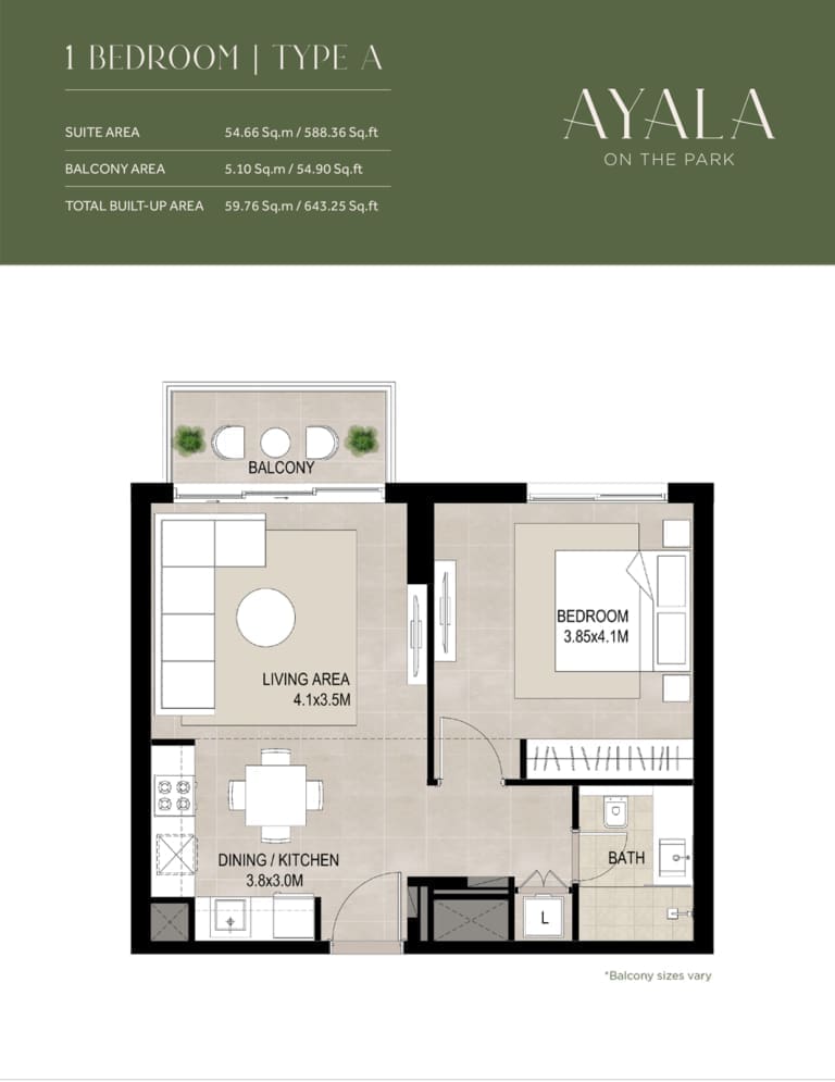 Ayala 1 Bedroom Apartment Type A Floor Plan