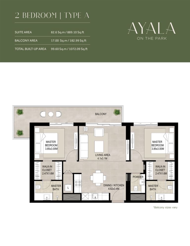 Ayala 2 Bedroom Apartment Type A Floor Plan