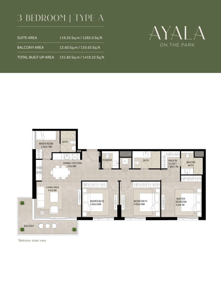 Ayala 3 Bedroom Apartment Type A Floor Plan