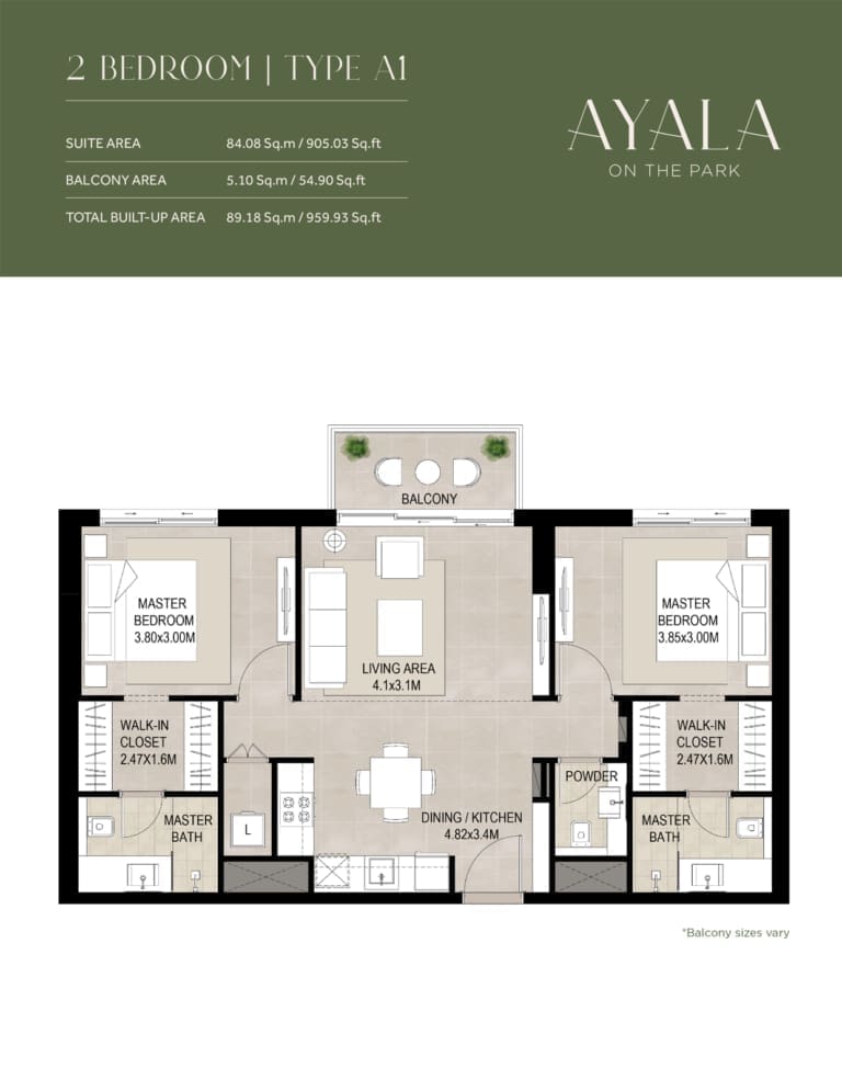 Ayala 2 Bedroom Apartment Type A1 Floor Plan