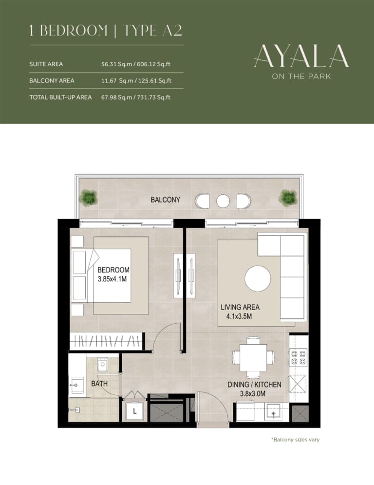 Ayala 1 Bedroom Apartment Type A2 Floor Plan