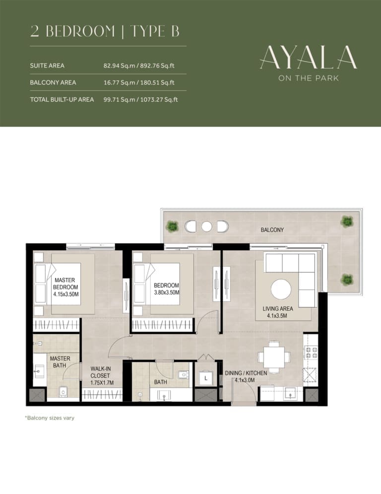 Ayala 2 Bedroom Apartment Type B Floor Plan