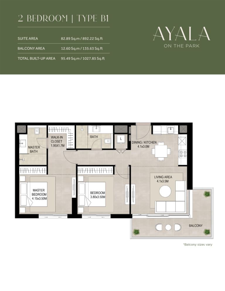 Ayala 2 Bedroom Apartment Type B1 Floor Plan