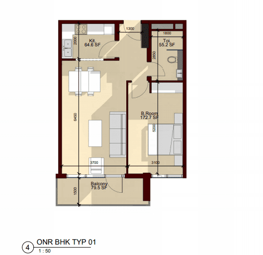 Laya Heights 1 Bedroom Apartment Type 1 Floor Plan
