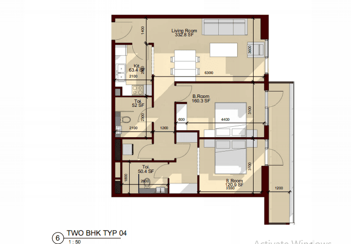 Laya Heights 2 Bedroom Apartment Type 4 Floor Plan