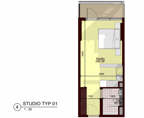 Laya Heights Studio Apartment Type 1 Floor Plan