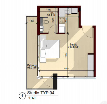 Laya Heights Studio Apartment Type 4 Floor Plan