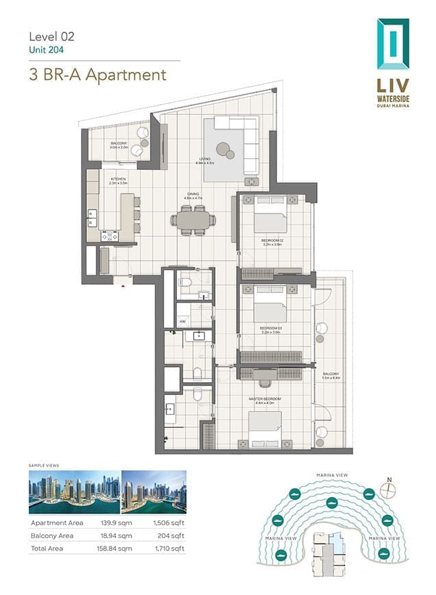 LIV Waterside 3 Bedroom Apartment Type A Floor Plan