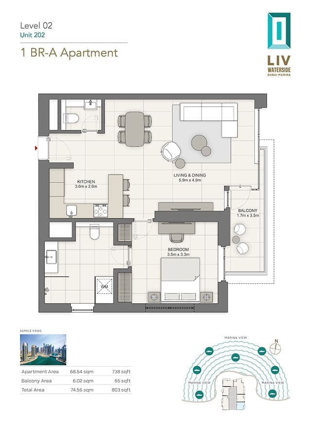 LIV Waterside 1 Bedroom Apartment Type A Floor Plan