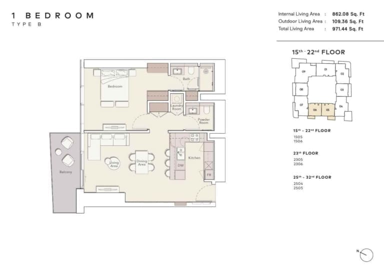 Mercer House 1 Bedroom Apartment Type B Floor Plan