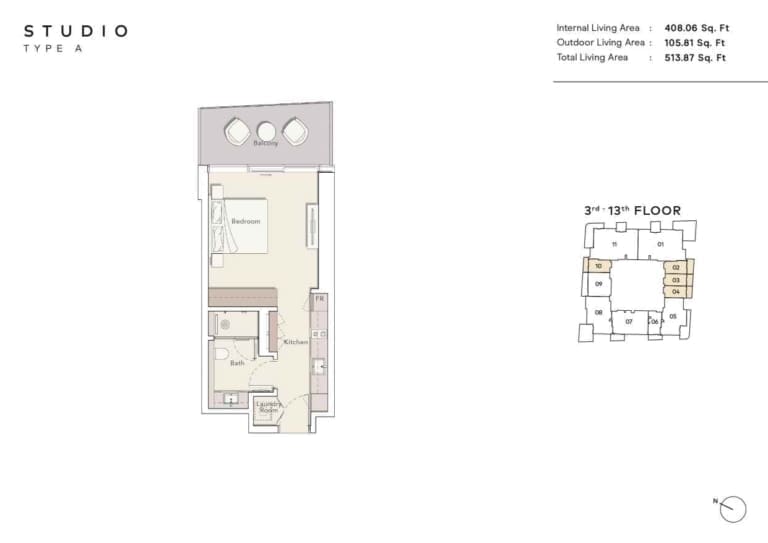 Mercer House Studio Apartment Type A Floor Plan