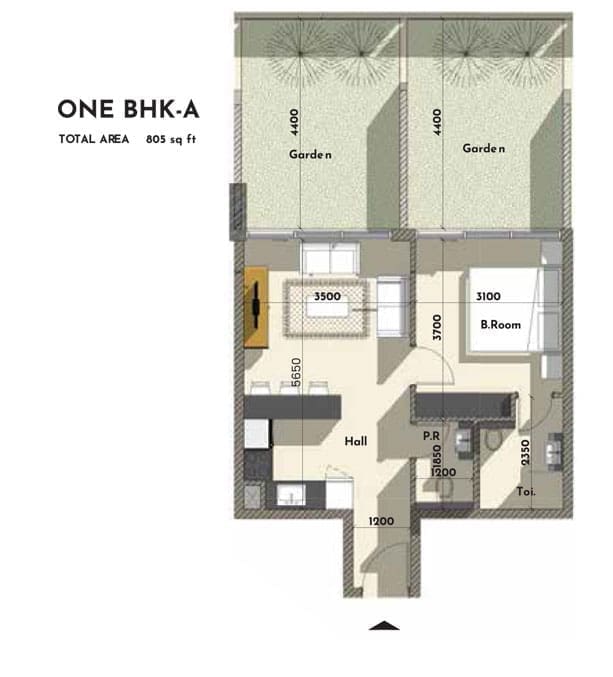 Samana Golf Avenue 1 Bedroom Apartment Type A Floor Plan