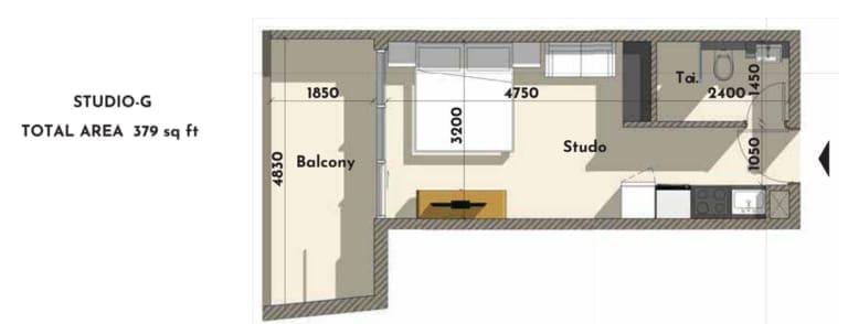 Samana Golf Avenue Studio Apartment Type G Floor Plan