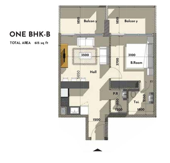 Samana Golf Avenue 1 Bedroom Apartment Type B Floor Plan