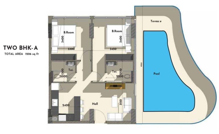 Samana Golf Avenue 2 Bedroom Apartment Type A Floor Plan