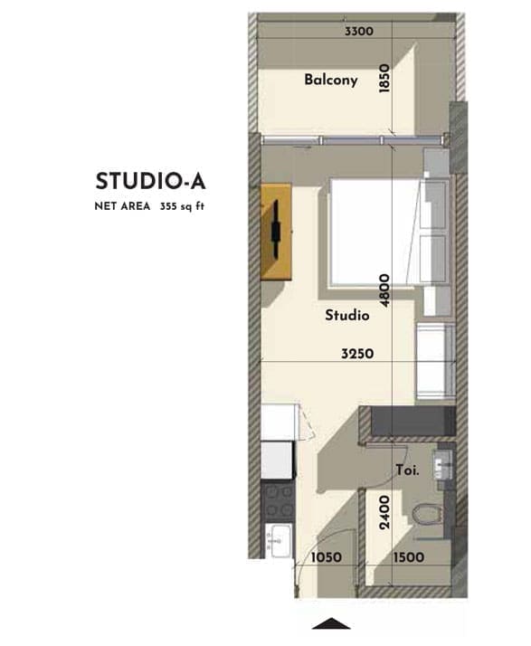 Samana Golf Avenue Studio Apartment Type A Floor Plan