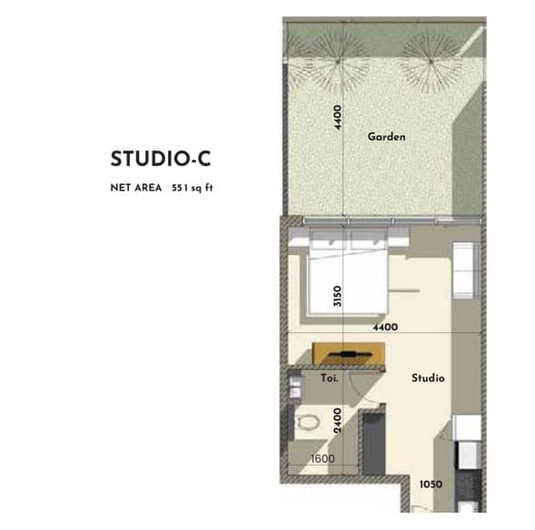Samana Golf Avenue Studio Apartment Type C Floor Plan