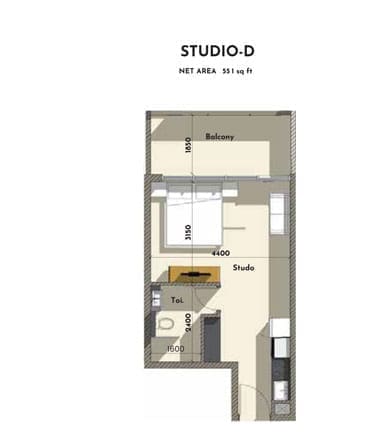 Samana Golf Avenue Studio Apartment Type D Floor Plan