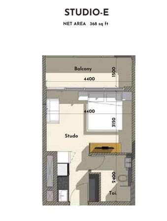 Samana Golf Avenue Studio Apartment Type E Floor Plan