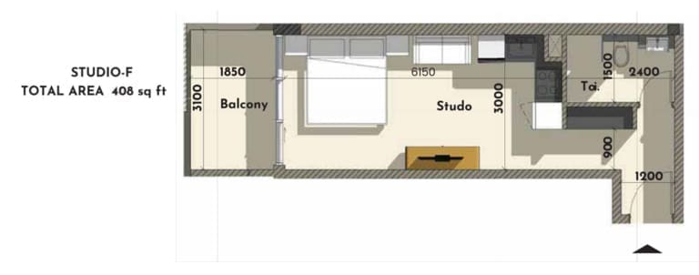 Samana Golf Avenue Studio Apartment Type F Floor Plan