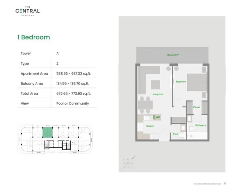 The Central Downtown Tower A 1 Bedroom Apartment Type 2 Floor Plan