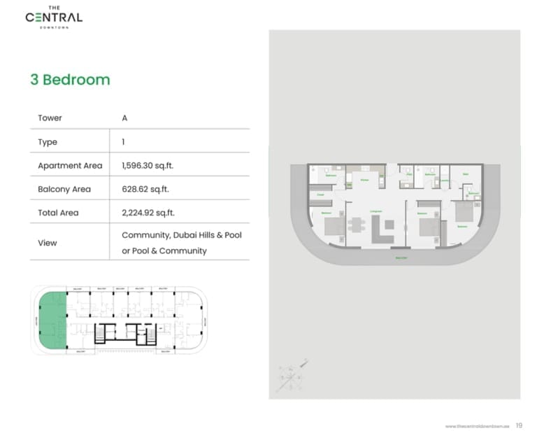 The Central Downtown Tower A 3 Bedroom Apartment Type 1 Floor Plan