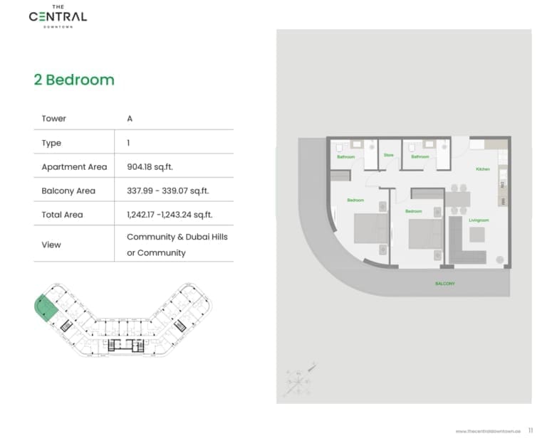 The Central Downtown Tower A 2 Bedroom Apartment Type 1 Floor Plan