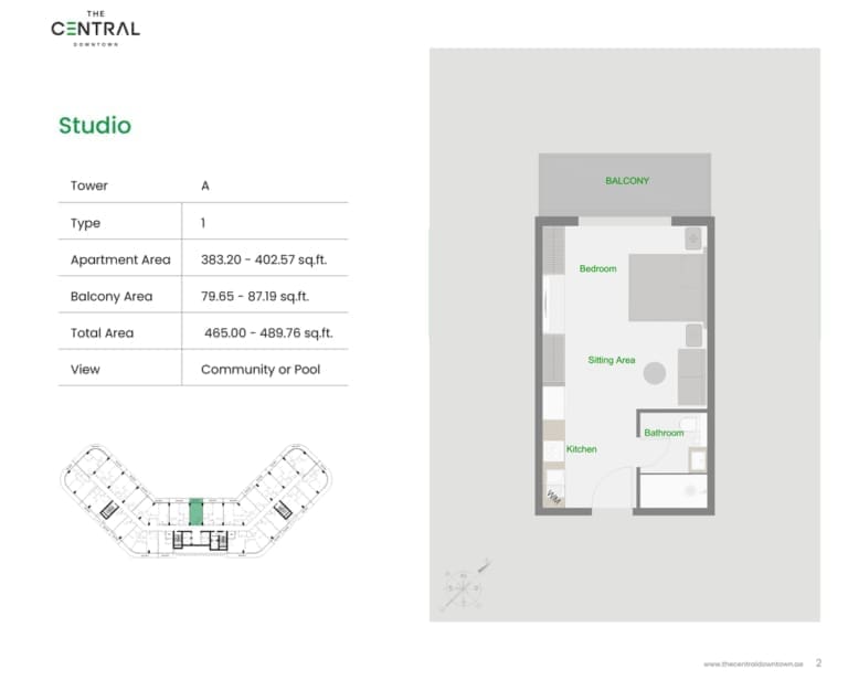 The Central Downtown Tower A Studio Apartment Type 1 Floor Plan