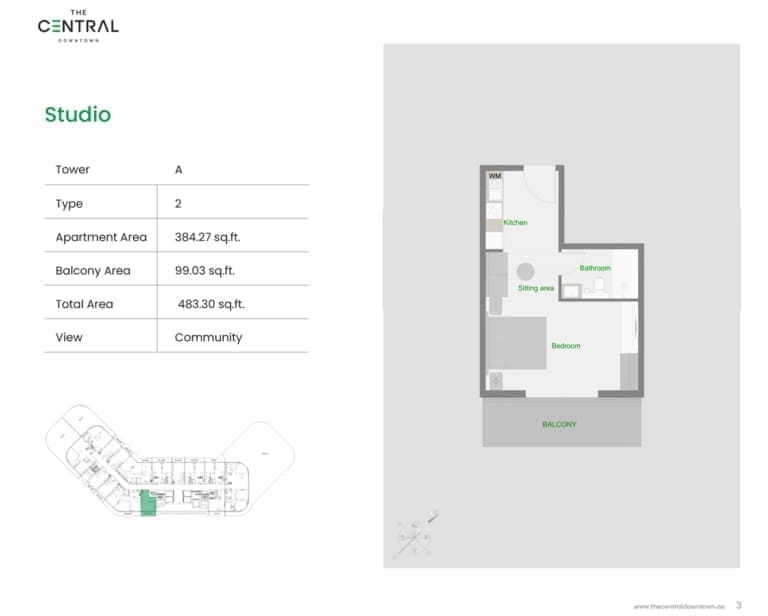The Central Downtown Tower A Studio Apartment Type 2 Floor Plan