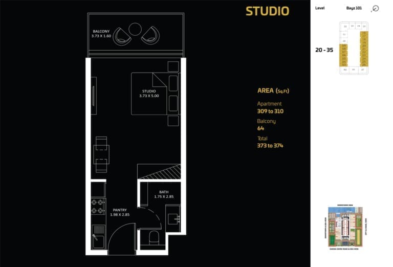 Bayz 101 Studio Apartment Floor Plan