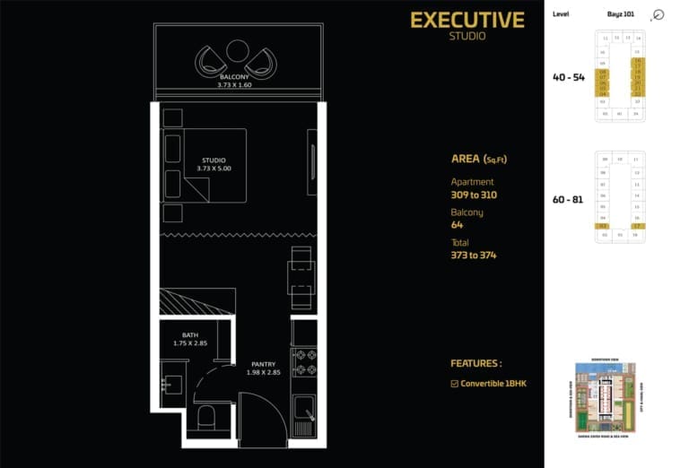 Bayz 101 Executive Studio Apartment Floor Plan