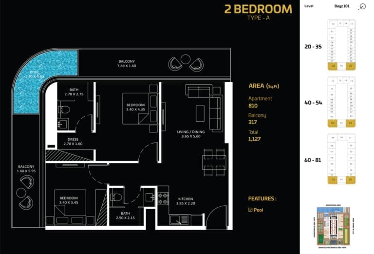 Bayz 101 – 2 Bedroom Apartment Type A Floor Plan