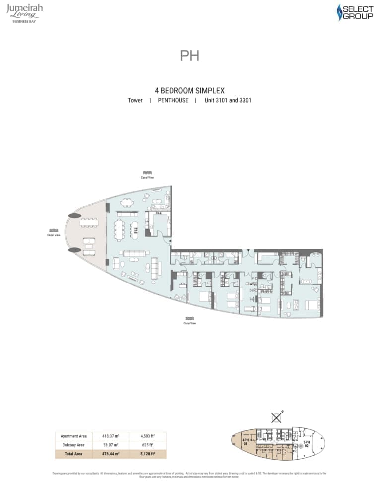 Jumeirah Living 4 Bedroom Simplex Penthouse Floor Plan