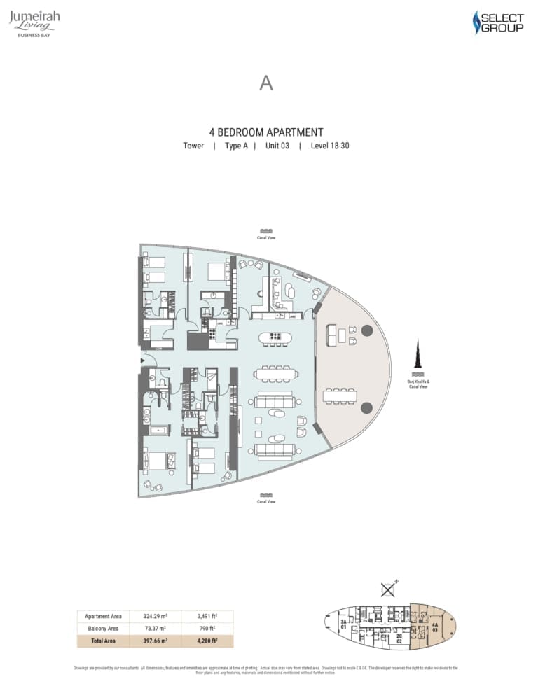 Jumeirah Living 4 Bedroom Apartment Type A Unit 03 Floor Plan