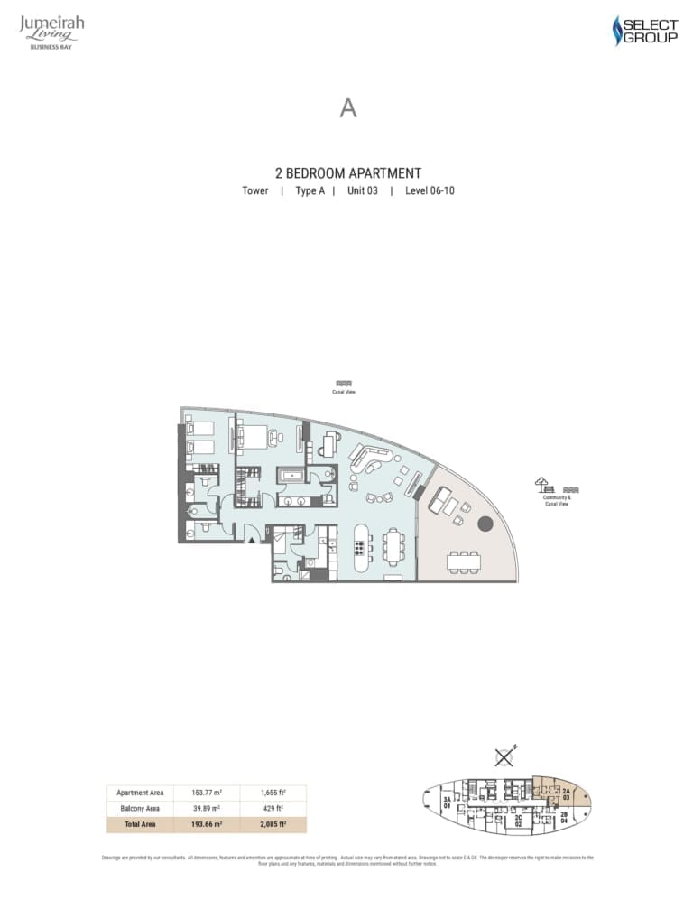 Jumeirah Living 2 Bedroom Apartment Type A Unit 03 Floor Plan