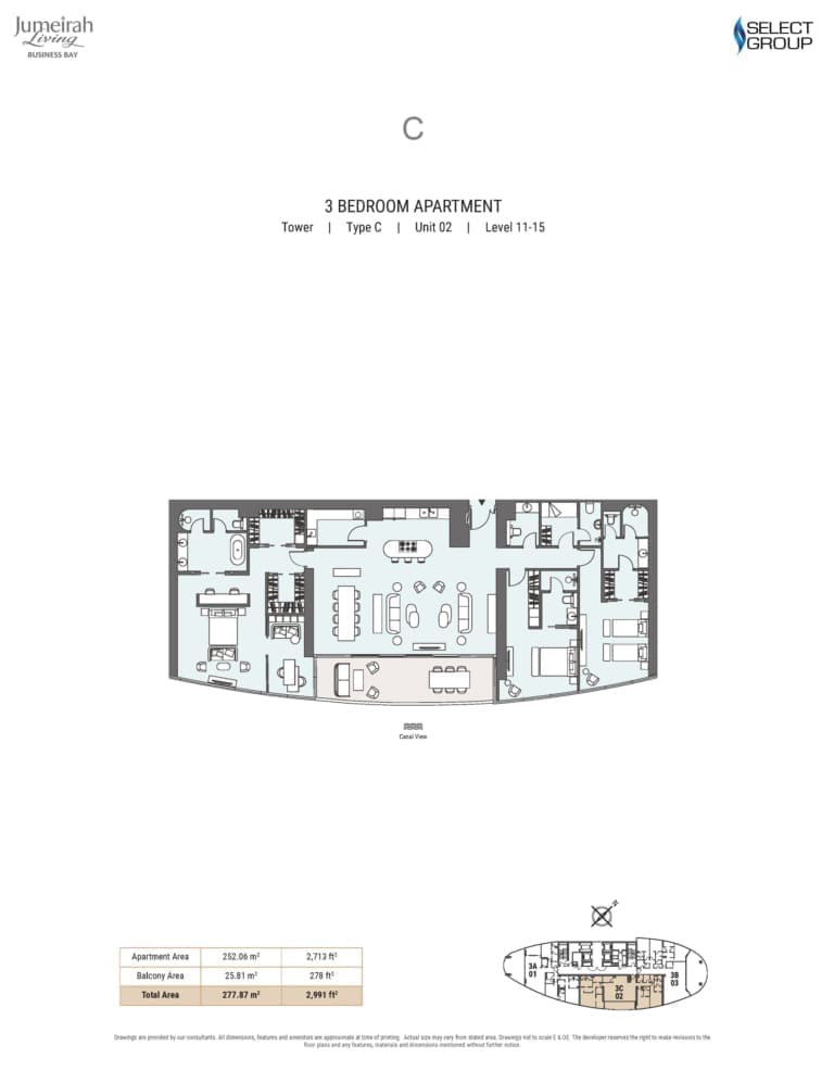 Jumeirah Living 3 Bedroom Apartment Type C Unit 02 Floor Plan