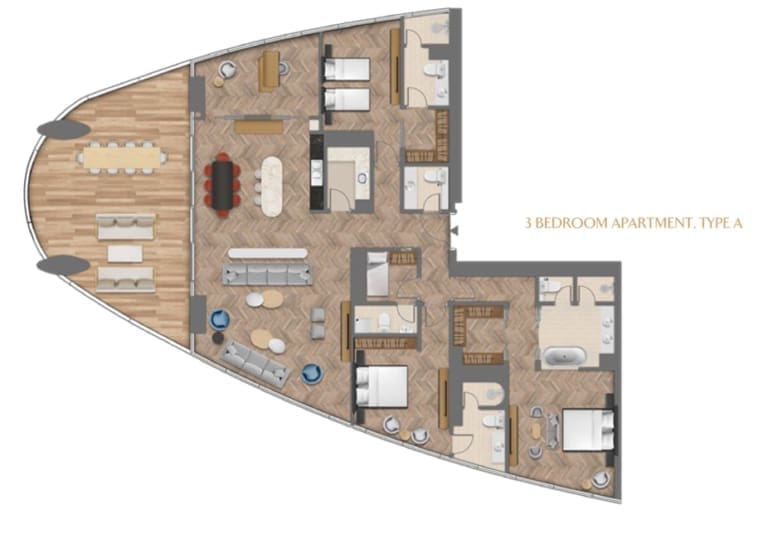 Jumeirah Living 3 Bedroom Apartment Type A Floor Plan