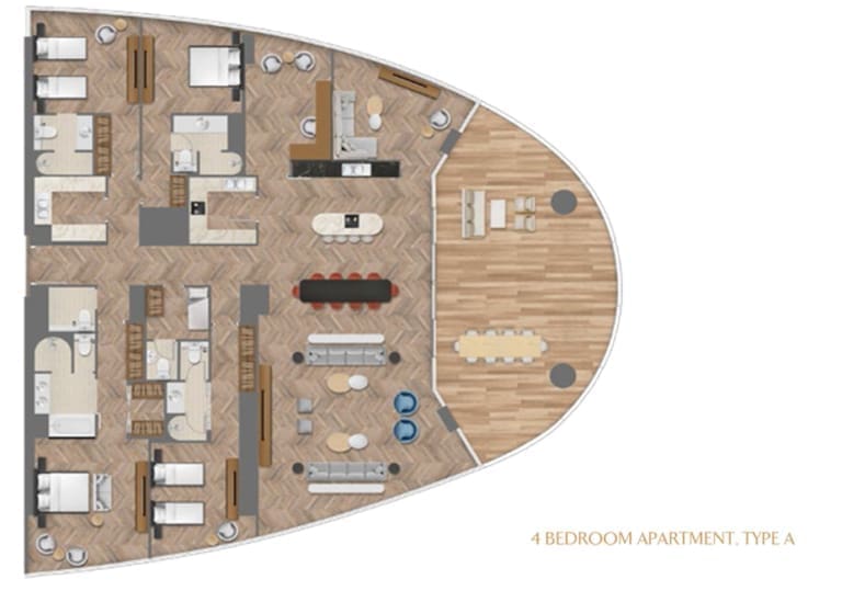 Jumeirah Living 4 Bedroom Apartment Type A Floor Plan