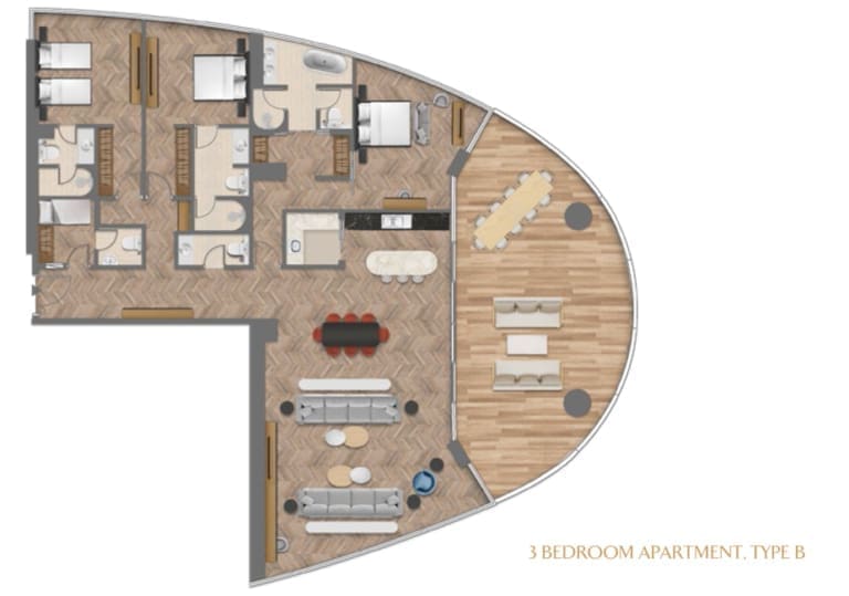 Jumeirah Living 3 Bedroom Apartment Type B Floor Plan