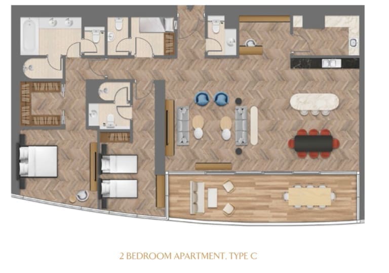 Jumeirah Living 2 Bedroom Apartment Type C Floor Plan