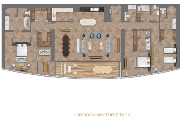 Jumeirah Living 3 Bedroom Apartment Type C Floor Plan