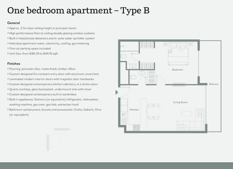 Luma Park Views 1 Bedroom Apartment Type B Floor Plan
