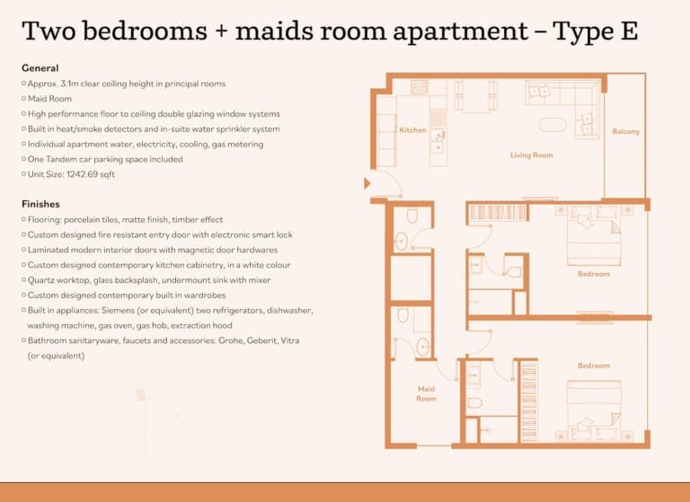 Luma Park Views 2 Bedroom plus Maid Apartment Type E Floor Plan