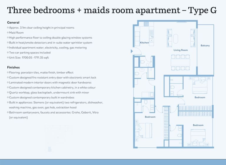 Luma Park Views 3 Bedroom plus Maid Apartment Type G Floor Plan