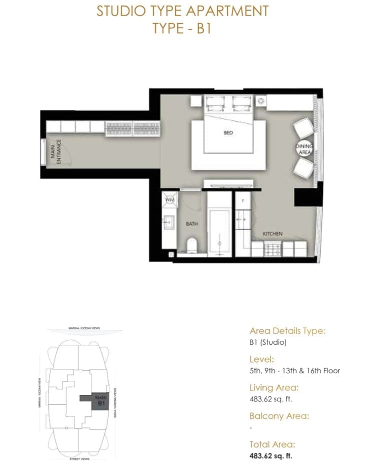 Marina Star Studio Apartment Type B1 Floor Plan